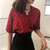Fashion Women Polka Dot Summer Short Sleeve Blouse Women's Turn Down Collar Casual Short Tops