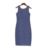 Women Casual Dress Summer Fashion Sexy Dress Slim Side Slit Stripe Vest Bottoming Dress Femme Tank Dresses