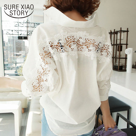 new women fashion dot stitching casual chiffon blouse shirt women long sleeve chic blusas perspective white chemise tops LS3725