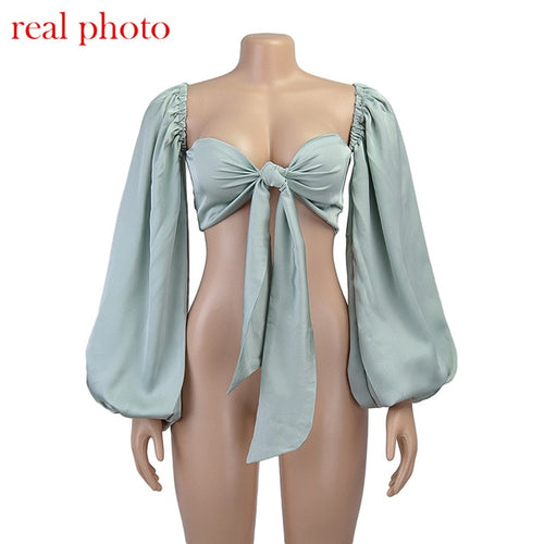 Cryptographic Sexy Backless Fashion Square Collar Cotton Women Shirts Batwing Sleeve Solid Crop Tops Women Tops And Blouses 2020