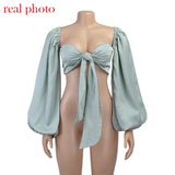 Cryptographic Sexy Backless Fashion Square Collar Cotton Women Shirts Batwing Sleeve Solid Crop Tops Women Tops And Blouses 2020