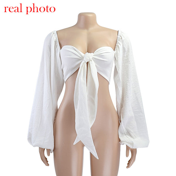 Cryptographic Sexy Backless Fashion Square Collar Cotton Women Shirts Batwing Sleeve Solid Crop Tops Women Tops And Blouses 2020