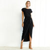 2019 New Spring Fashion Elegant Dress Plus Size Women Clothing Casual Short Sleeve O-Neck Blue Dress Loose Split Irregular Dress