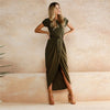 2019 New Spring Fashion Elegant Dress Plus Size Women Clothing Casual Short Sleeve O-Neck Blue Dress Loose Split Irregular Dress